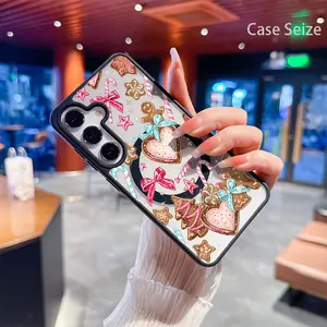 Phone Case: Sweet Gingerbread Hearts and Candy Canes Holiday Charm Black Border Magnetic Phone Case, Anti-Yellowing, Slim Lightweight & Bare Feel, Luxury Premium Design for Samsung Galaxy S22 S23Fe S24 S25 Plus Ultra, Trendy & Perfect