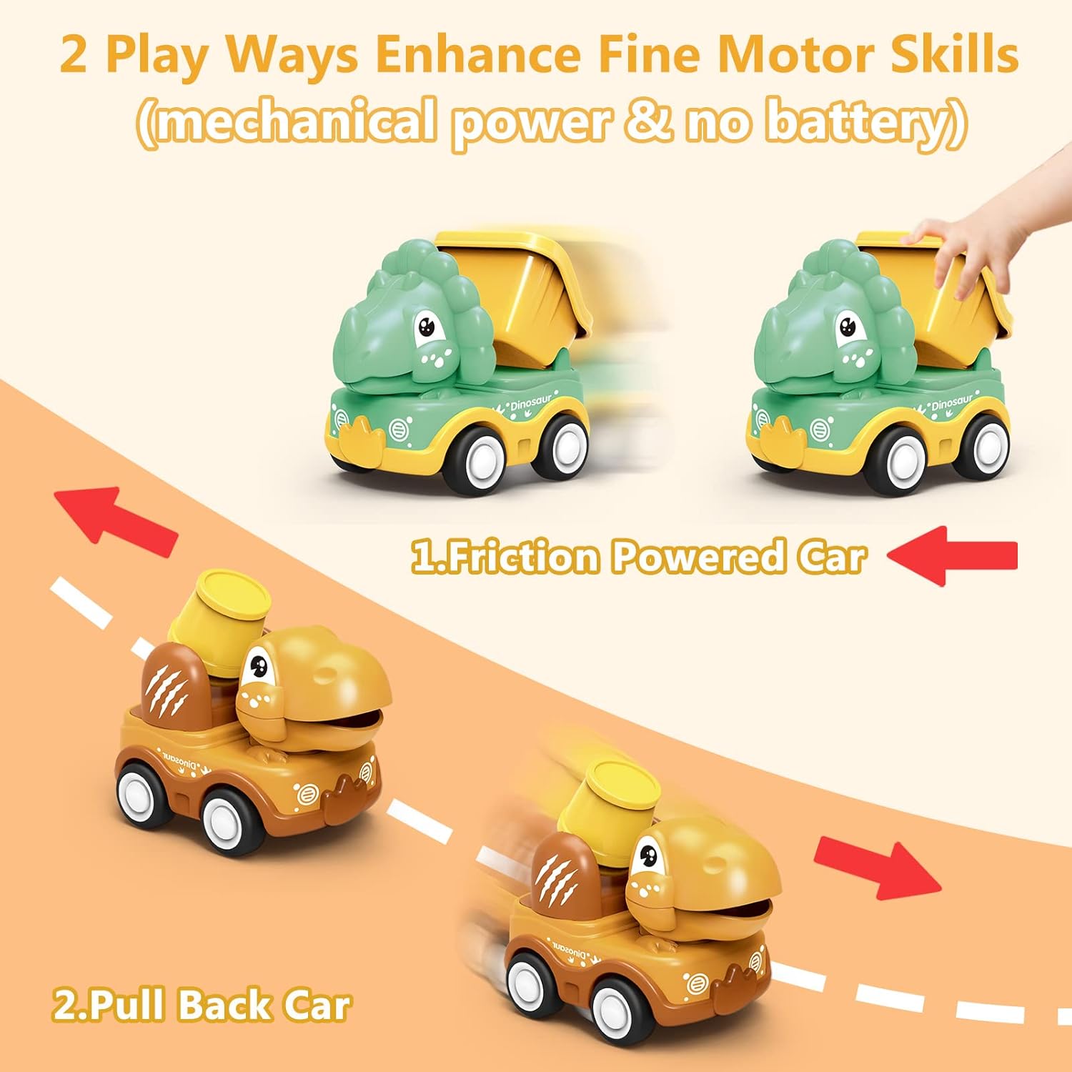 Dinosaur Design Inertia Car Toy, 6 Counts/set Friction Power Engineering Vehicle Toy with 2 in 1 Game Mat Storage Bag, Birthday Gift for Children