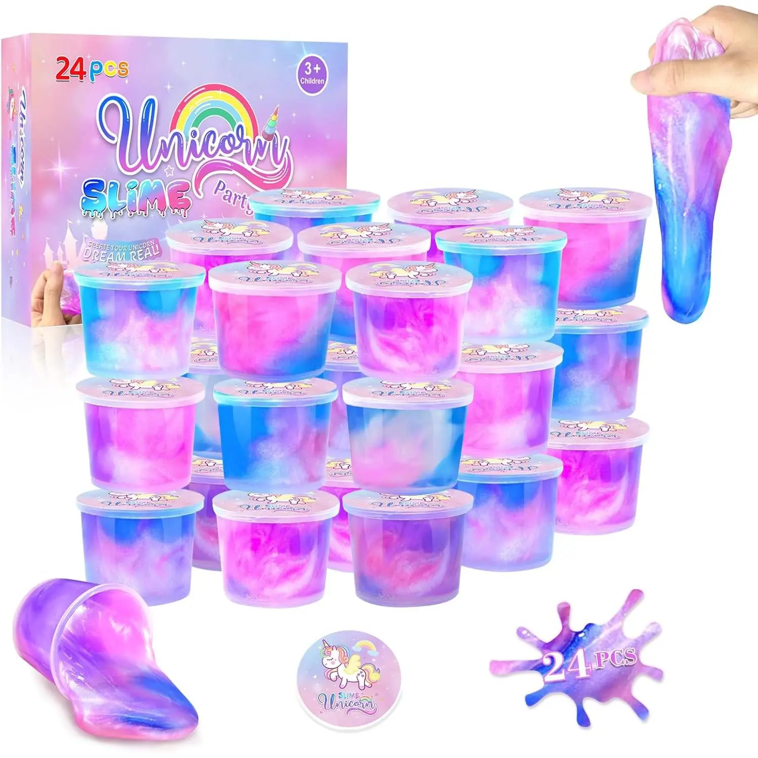 24 Pack Unicorn Slime Party Favors for Kids Slime Cup Bulk DIY Stress Relief Putty Toy Stretchy Non-Sticky Christmas Easter Birthday Goodie Bag Stuffer Classroom Reward for Girls Boys, Diy Slime Cups