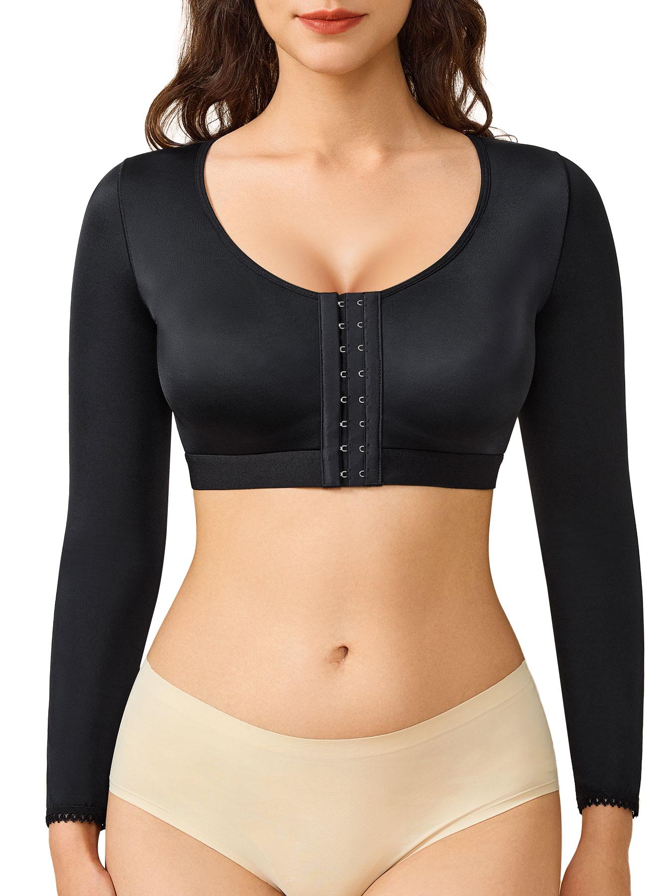 Women's Solid Long Sleeve Shapewear Top, High Stretch Front Buckle Design Shaper, Tummy Control Shapewear for Daily Wear halloween dailydrip comfyessentials wirelessbrareview wirelessbras midsize comfortablebras tiktokshopbacktoschool cleavagebra