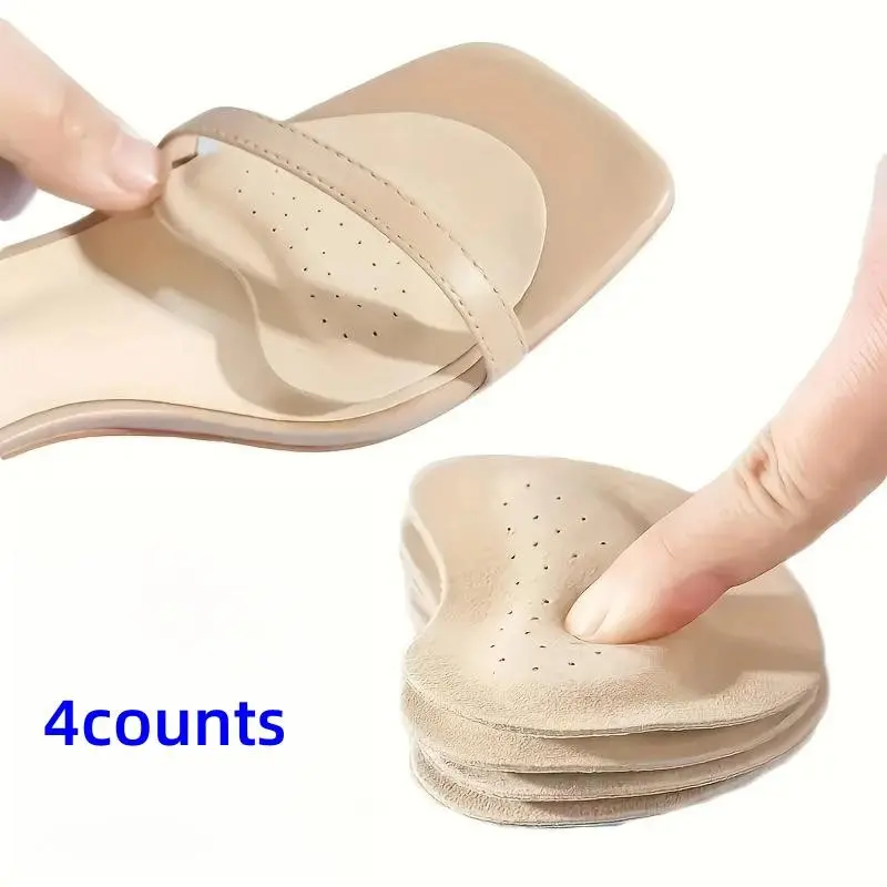 2 Pairs Leather Forefoot Heel Pads, Foot Arch Relief Cushions, Non-Slip Insoles, Self-Adhesive Half Size Inserts, Shoe Sole Protection