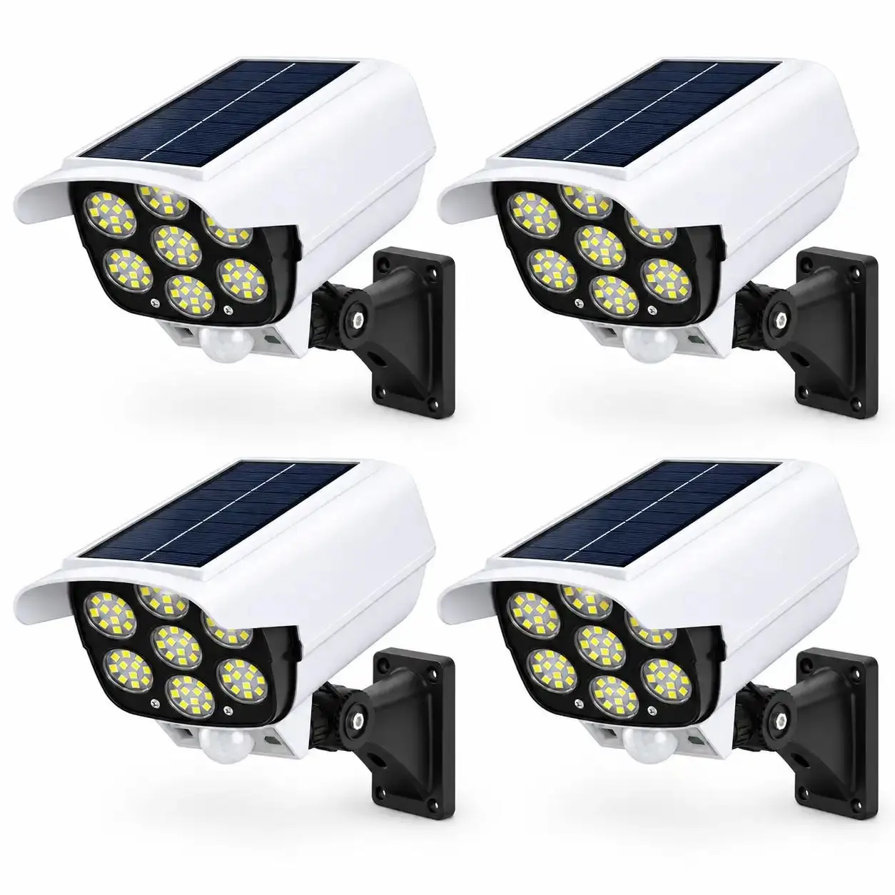 Solar Security Light & Dummy Camera, 2-in-1 2000 Lumens 77 LEDs Outdoor Motion Sensor Spotlight with Remote Control, IP66 Waterproof Floodlight, Wireless Fake Security Camera for Porch Garden Patio Driveway