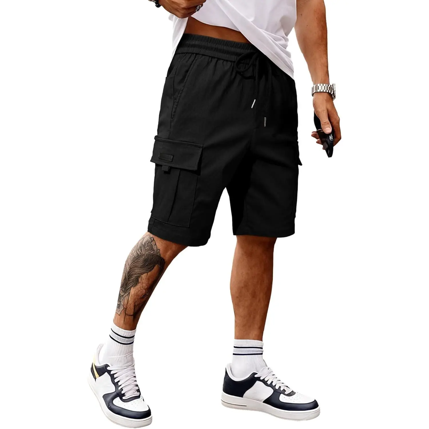 JMIERR Men's Casual Stretch Cargo Shorts |   Drawstring Elastic Waist, Multi Pockets, Summer Work Short, Classic