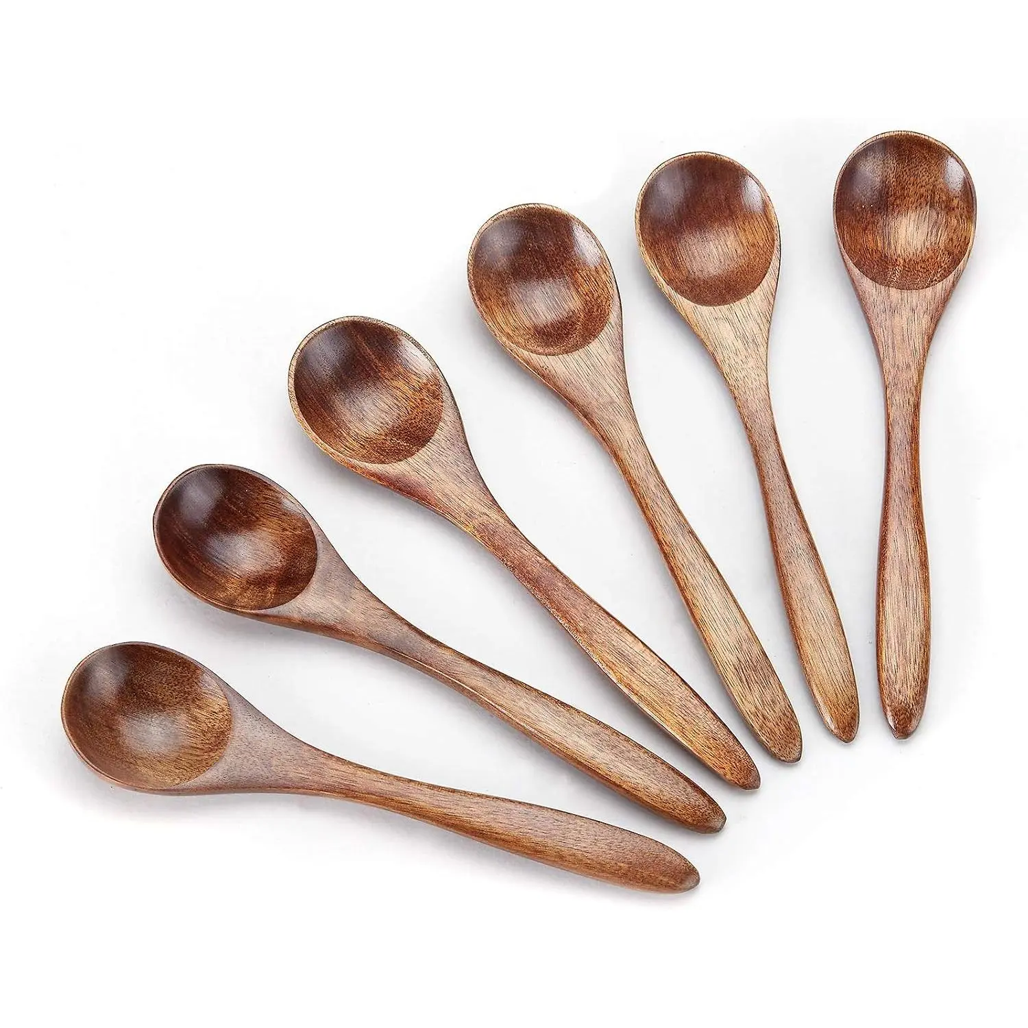 6-Count Mini Size Sturdy Wooden Teaspoons with Smooth Finish - Synthetic-Free Kitchen Household Utensils for Cooking, Condiments Use, Daily Use