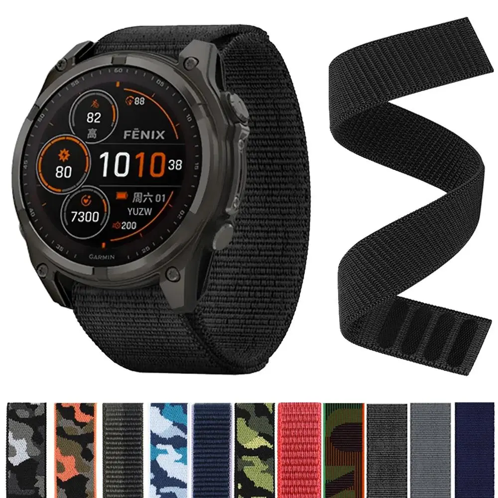 26mm 22mm Strap For Garmin Fenix E 8 47mm 51mm Solar AMOLED 7 7X Pro 6X 6 5X 5/Enduro 3 2/Epix Pro/MARQ/Tactix 8 Quick Release Bracelet Hook Loop Nylon Sports Watch Band