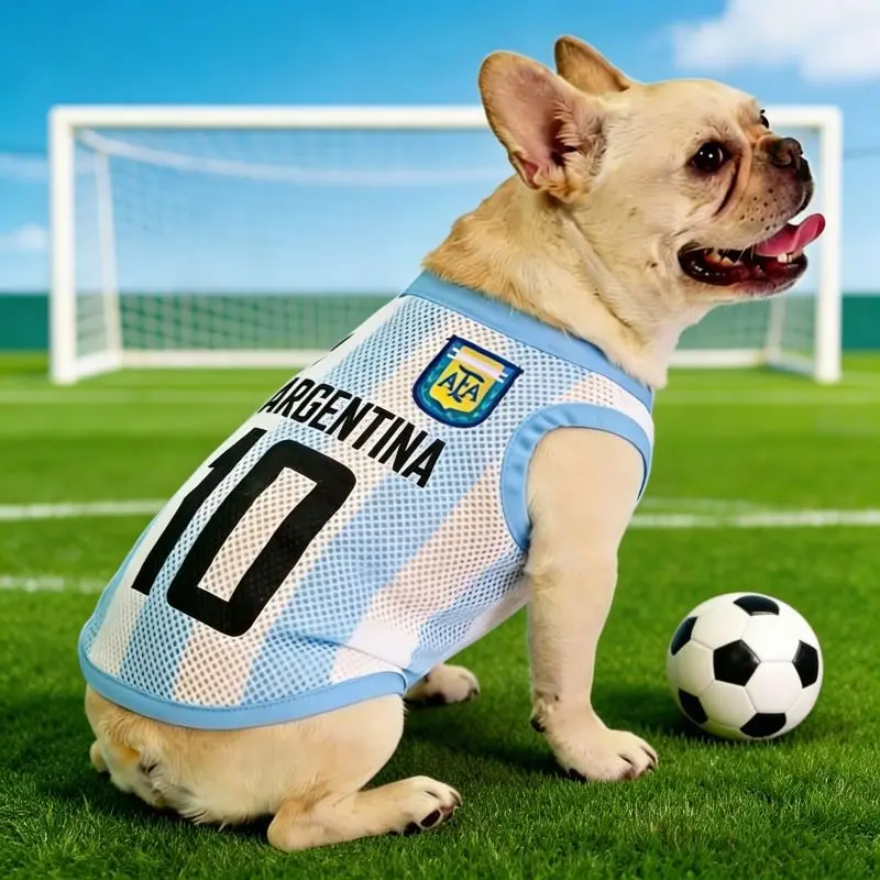 Dog Football Jersey - Polyester Mesh Breathable Pet Sports Wear, Vent-Equipped Multi-National Team Uniform with Comfortable Fit & Multi-Size Options