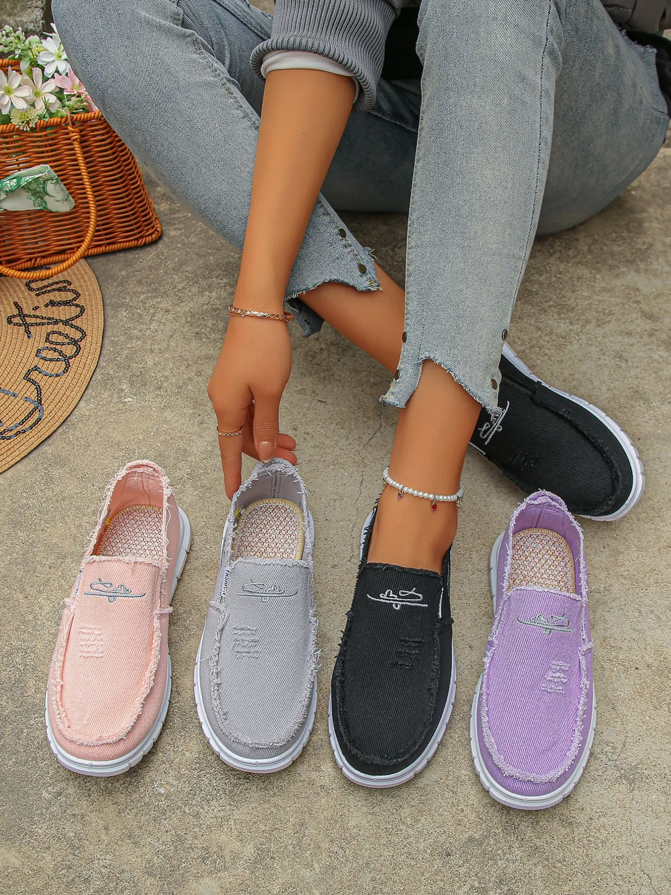 New Vintage Washed Edge Canvas Shoes, Soft Sole Anti-Slip Breathable Slip-On Women Casual Walking Shoes, Odor-Free Fashion Footwear, Casual Flat Footwear