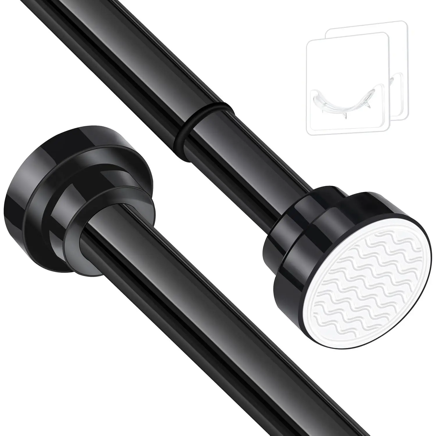 Stainless Steel Extendable Shower Curtain Rod Tension Rod,including 2 Holder,Non Slip Adjustable Tension Curtain Rod,No Rust Spring Curtain Rod for Kitchen Cupboard Bathroom Window(51.1-76 inch)Black