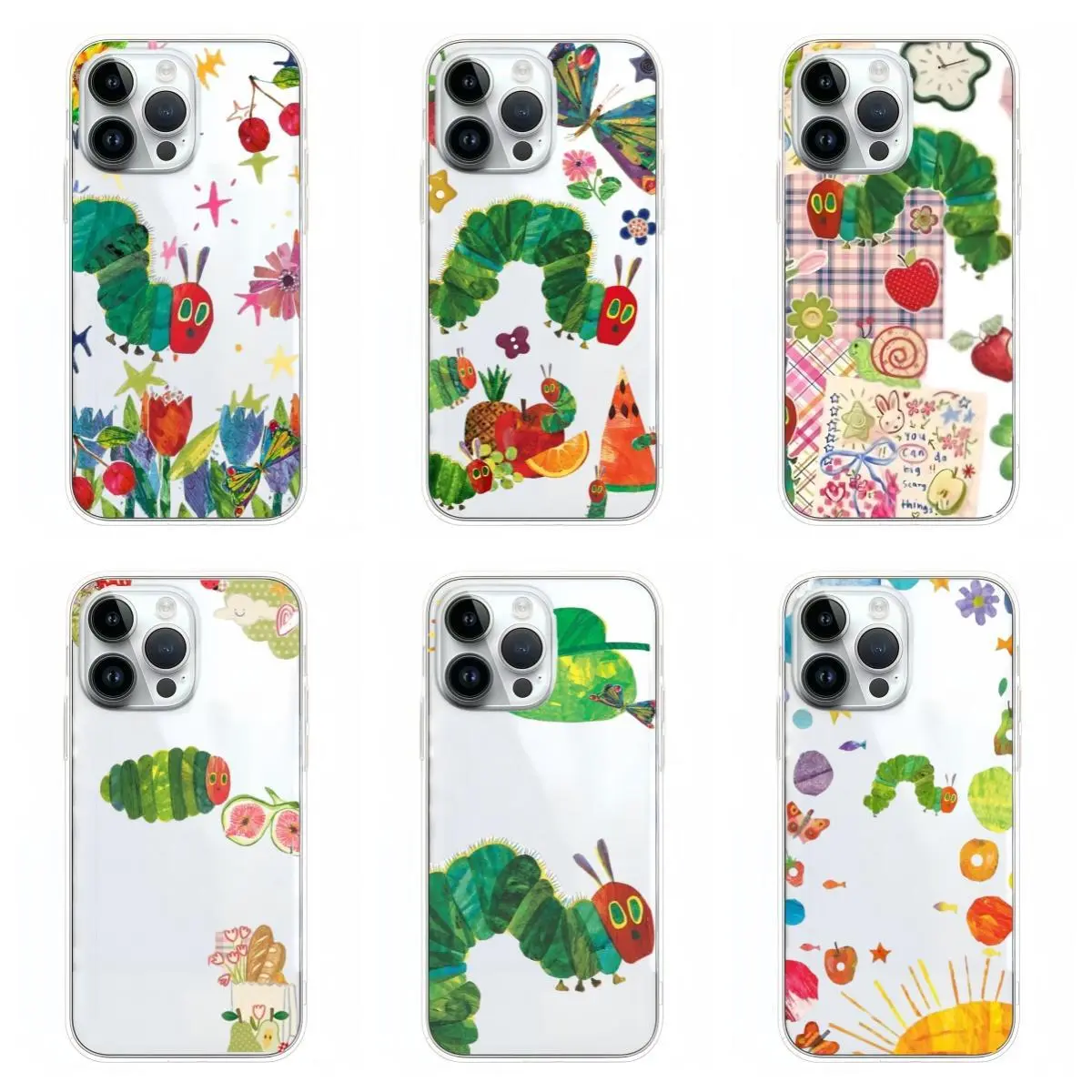Very Hungry Caterpillar Clear tpu Phone Case Classic Kids Book Colorful Fruit Butterfly Floral Print Shockproof Transparent Cover Compatible for iPhone 17Promax 16 15 14 13 12 11 and for Samsung S21 S22 S23 S24 S25 S26 Cute Gift for Her Him