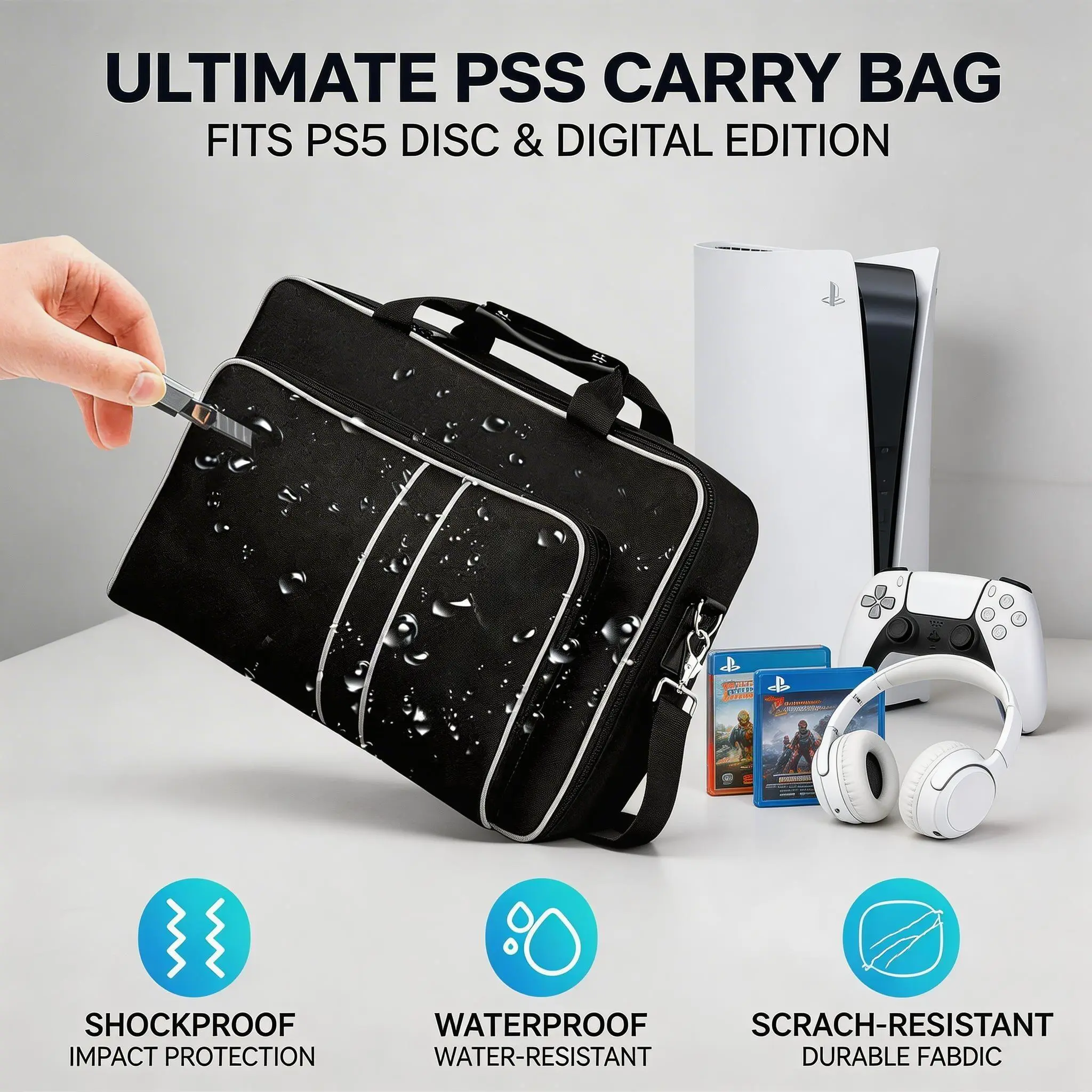 2026-For PS5 bag Travel Case for PS5 Protective Case Suitable for PS5 Disc/Digital Edition Console, Controllers, Game Cards, Headset portable travel bag