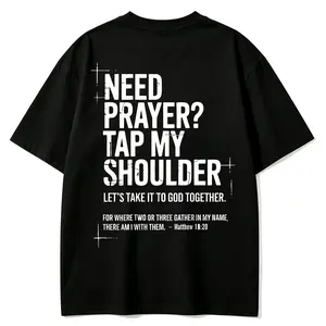 Men's Knitting Ribbed Seamless Loose Day T-Shirt, Christian Bible Verse Graphic Tee with "I Need Prayer" "Pat Me on the Shoulder" Slogans for Summer