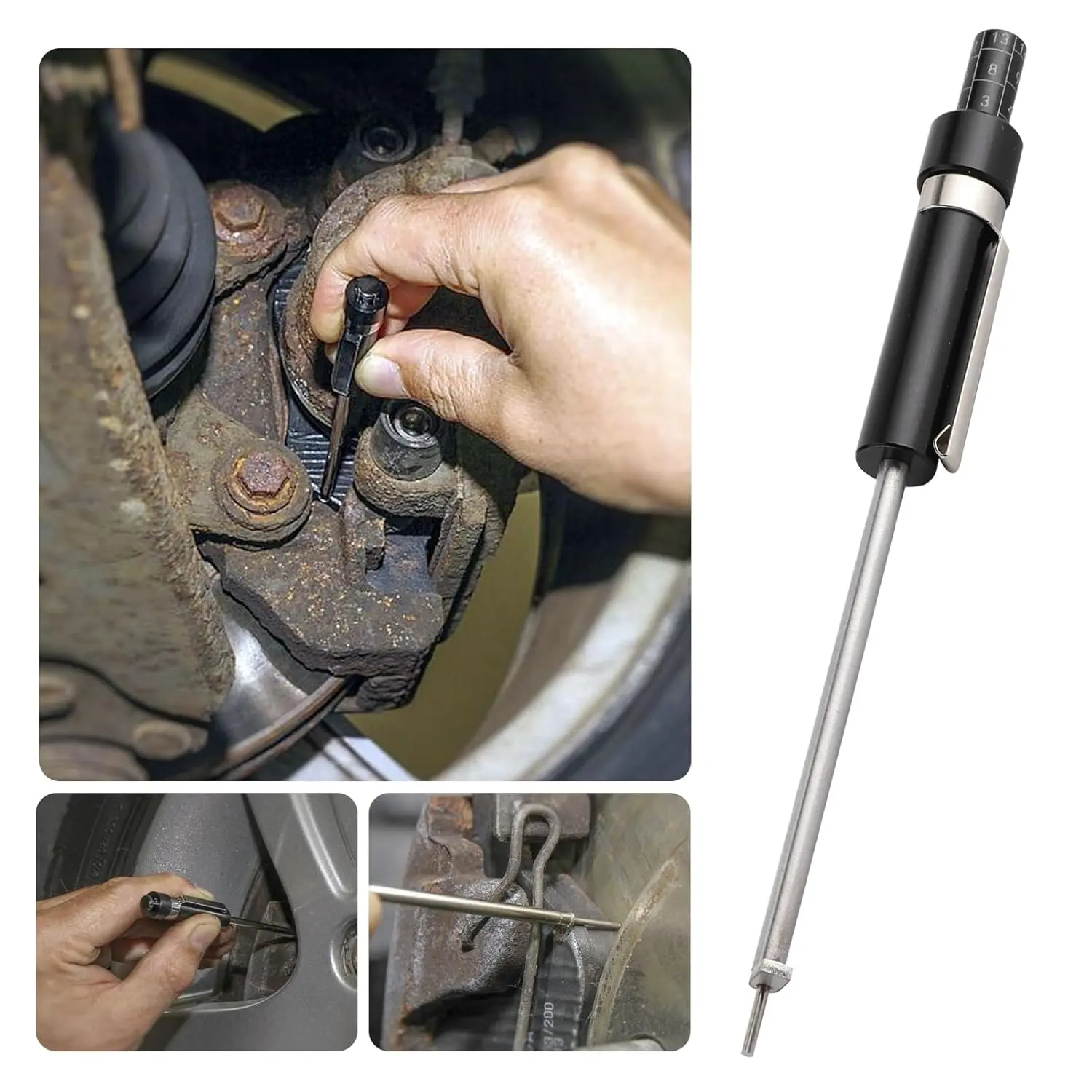 Brake Pad Thickness Gauge, Brake Pad Measure Tool with Scale for Auto Internal External Brake pad Measuring Tool 1.5mm-11mm