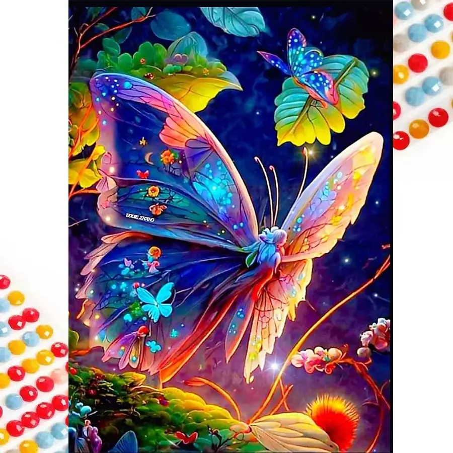 Exclusive new arrival! Dreamy butterfly themed diamond painting kit - large size, full diamond, high stickiness canvas, clear symbols easy to handle, ideal for home decor & gifting, 2D flat frameless, high-quality acrylic diamonds