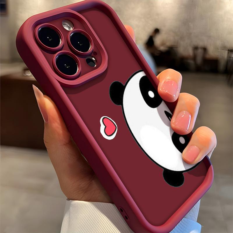 Adorable Panda Love Element Pattern Phone Case for iPhone 17 E Air Pro ProMax iPhone16 15 14 Plus 13 12 Mini 11 X XS XR Premium Matte Frosted Thickened TPU Soft Cover