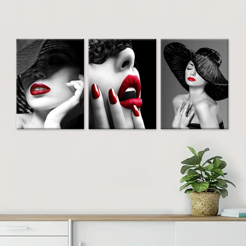 Wooden Framed Canvas Painting, 3 Counts/set Modern Fashion Woman Pattern Wall Art, Wall Decor for Home Living Room Bedroom Office