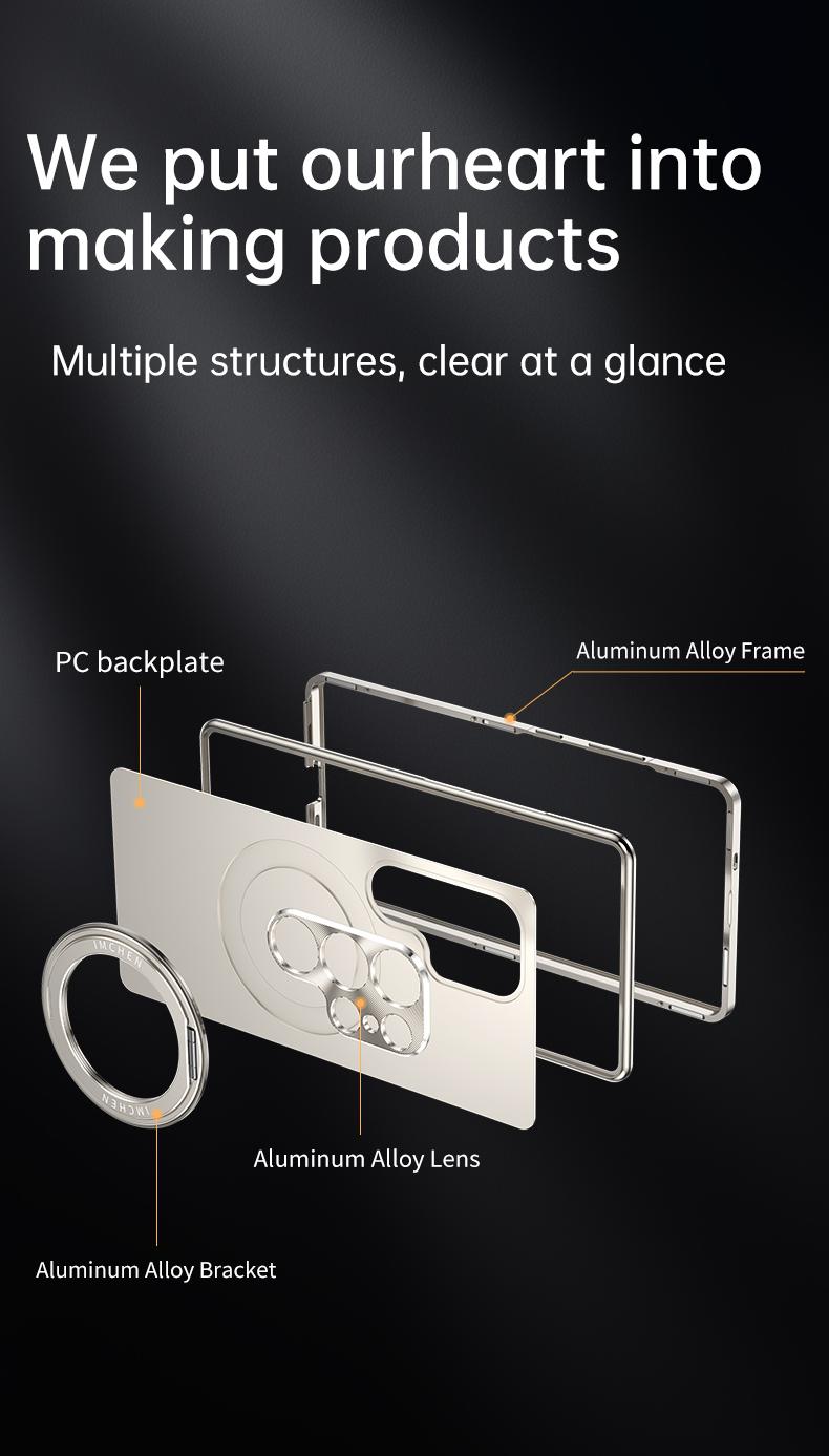 Suitable for Samsung Galaxy S25 Ultra Metal Frame Phone Case with Built-in 360-degree Rotating Stand Lens Metal Protection, PC Back Panel + Metal Frame for Galaxy S24Ultra Phone Case