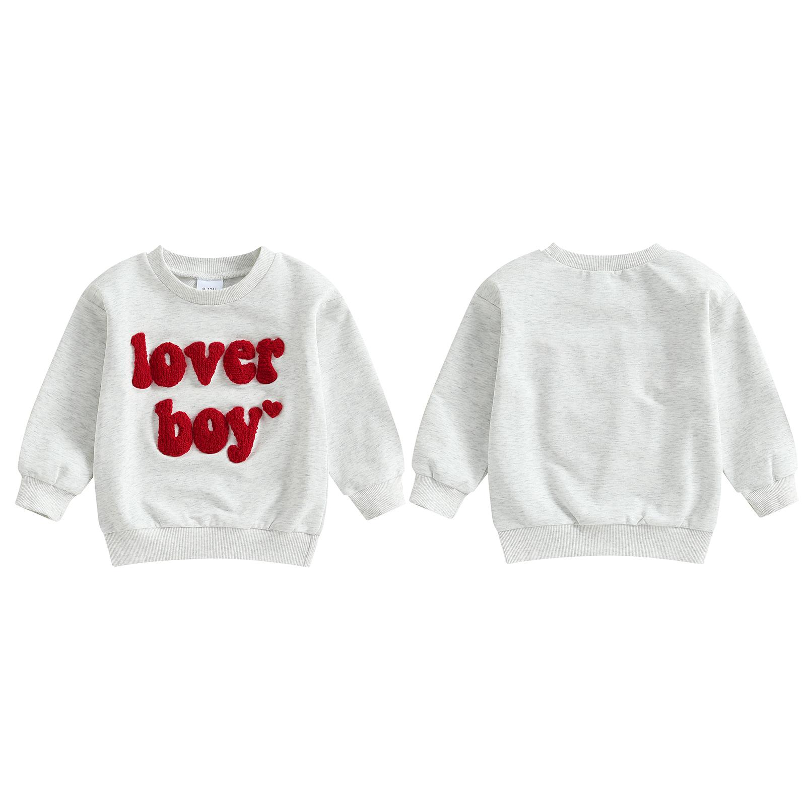 Toddler Baby Boys Valentine's Day Outfits Lover Boy Sweatshirts Long Sleeve Crew Neck Letter Embroidery Pullovers Baby Spring Tops