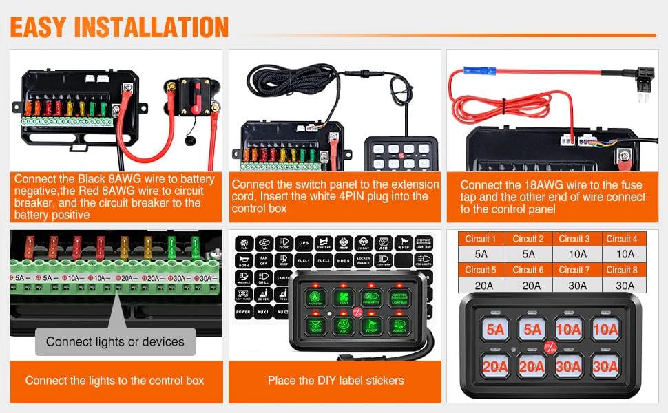 Nilight 8Gang Multifunction Green Rocker Switch Panel System