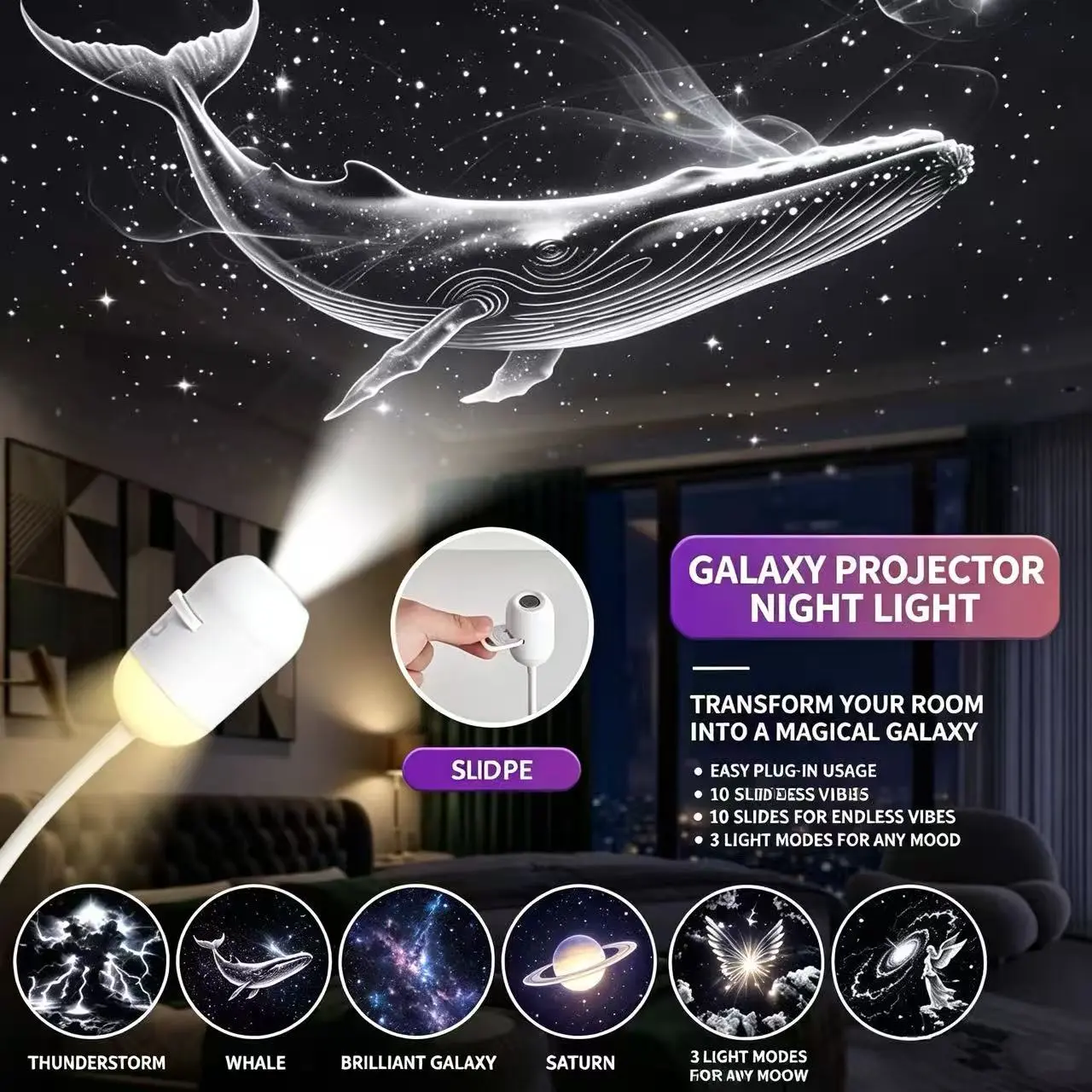 USB Star Projector Night Light Galaxy Starry Sky Projection Lamp Bedroom Decor