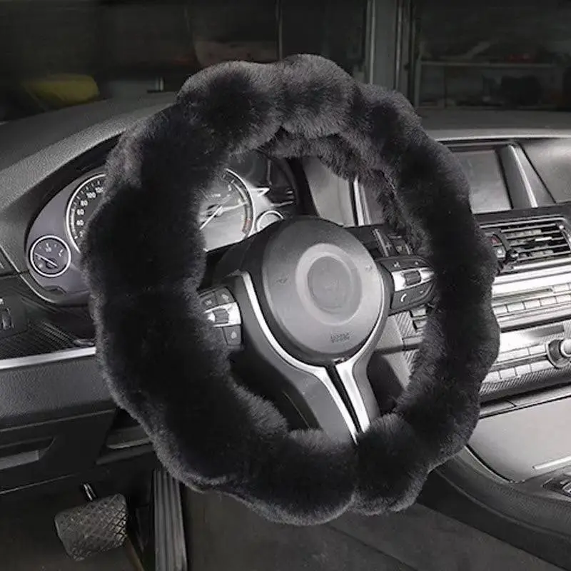 Cute Bubble Fleece Car Steering Wheel Cover, Warm and Comfortable Plush, Universal Car Interior for 36-38cm Wheels, 1pc, Car Accessories