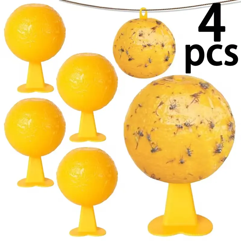 4 Sets Indoor Outdoor Fly Ball Traps with Base and Adhesive, Sticky Bug Traps, Insect Trap, Efficient Home Pest Control, Fruit Fly Catcher, Kitchen Living Room Office Use