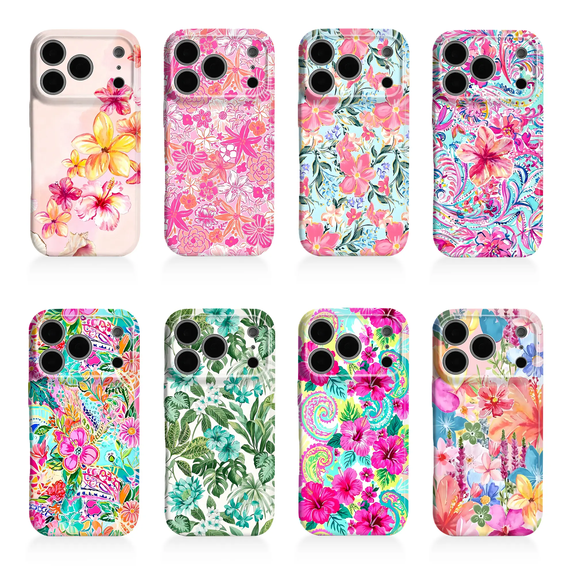 Tropical Flower Shockproof Smartphone Case - Durable Aesthetic Shell with Lens Protector, Stylish Casing Accessory for iPhone 11-17 Pro Max & Samsung Devices, Ideal Gift for Her with Button Coverage