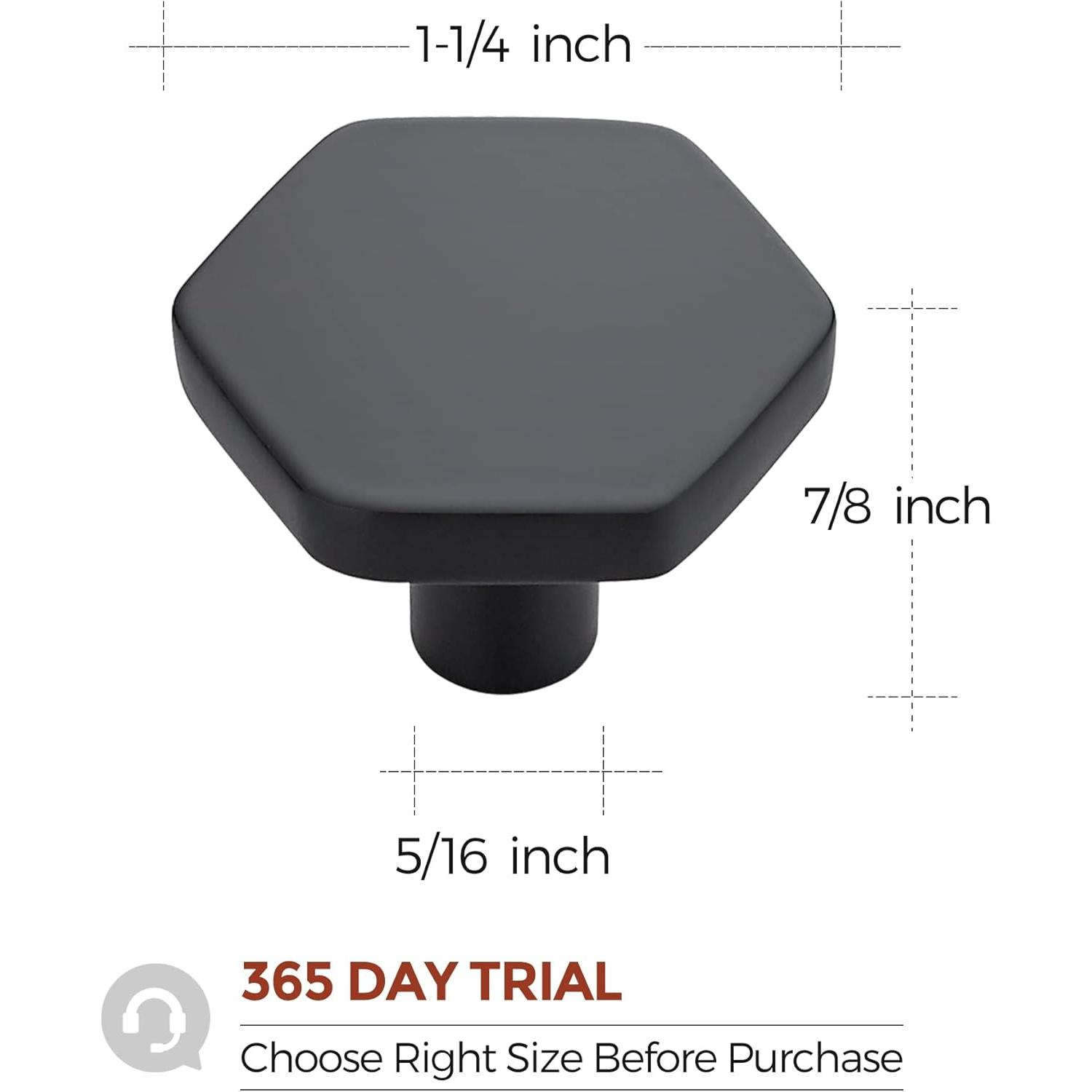 Black Cabinet Knobs 20 Pack Solid Kitchen Cabinet Knobs Hexagon 1.1'' Flat Black Knobs for Kitchen Cabinets and Drawers Dresser Knobs