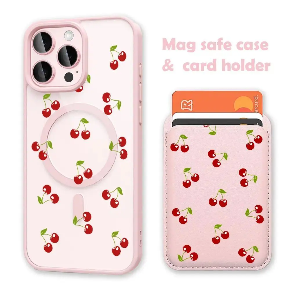 Magnetic Shockproof Phone Case with Clear Cherry White Card Holder Wallet, MagSafe-Compatible Wireless Smartphone Accessory for iPhone 17/16 Pro Max & Samsung S25 Black, Protective Handheld Cellphone Cover