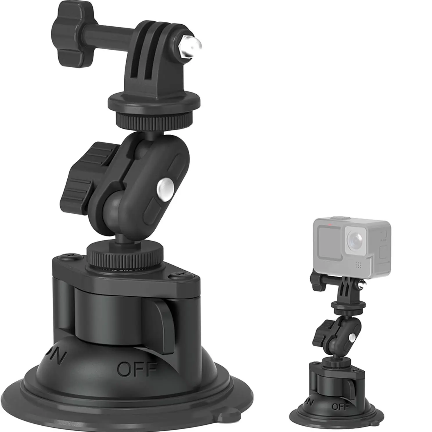 Suction Cup Camera Mount with Phone Holder, Car Camera Mount with Ball Head Magic Arm, Compatible with Gopro, Dji, Insta360