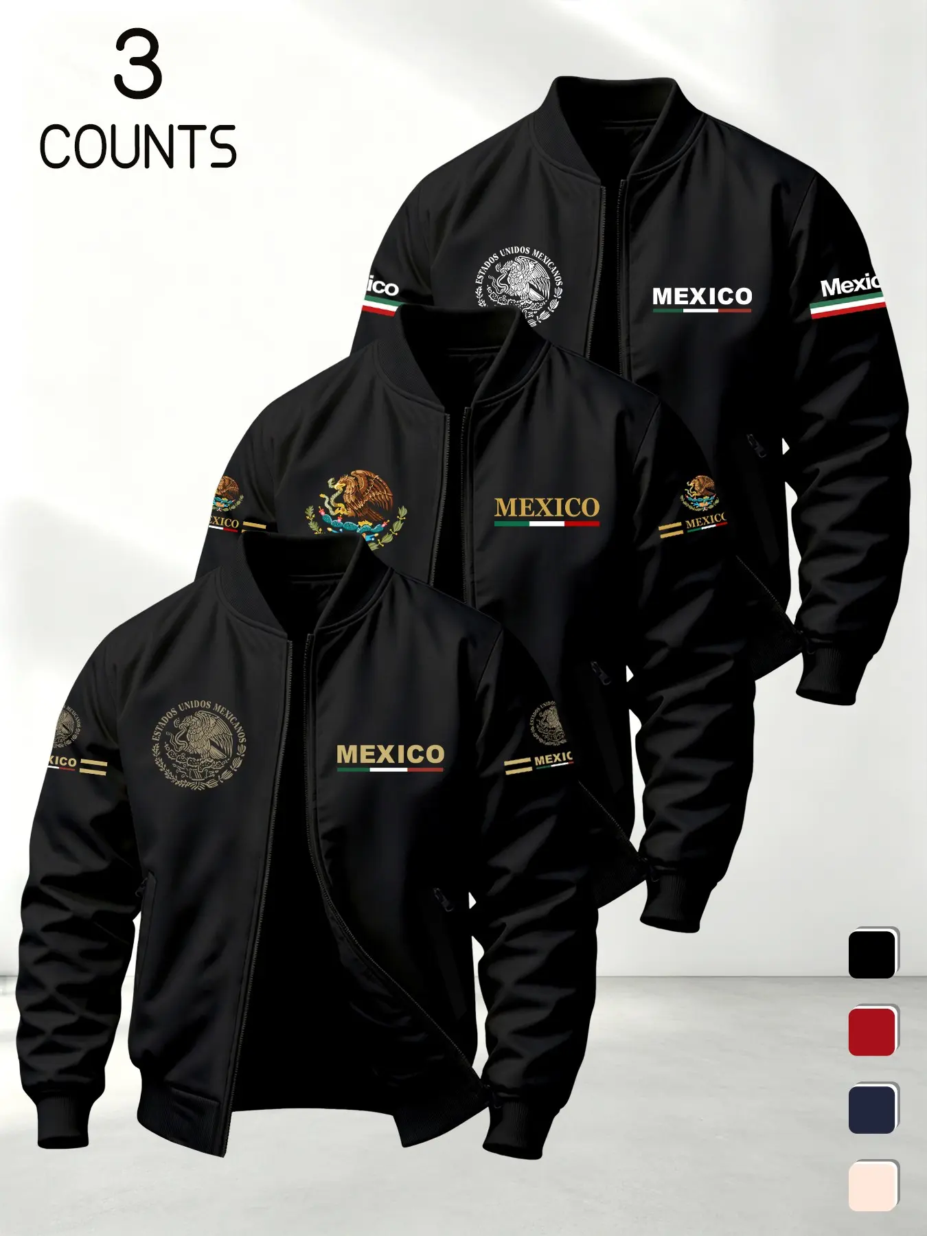 Men's Mexican Totem Emblem Baseball Jacket Set, Vintage Ethnic Round Neck Zip Pocket Casual Coat, Daily Wear Versatile, Multiple Print Styles