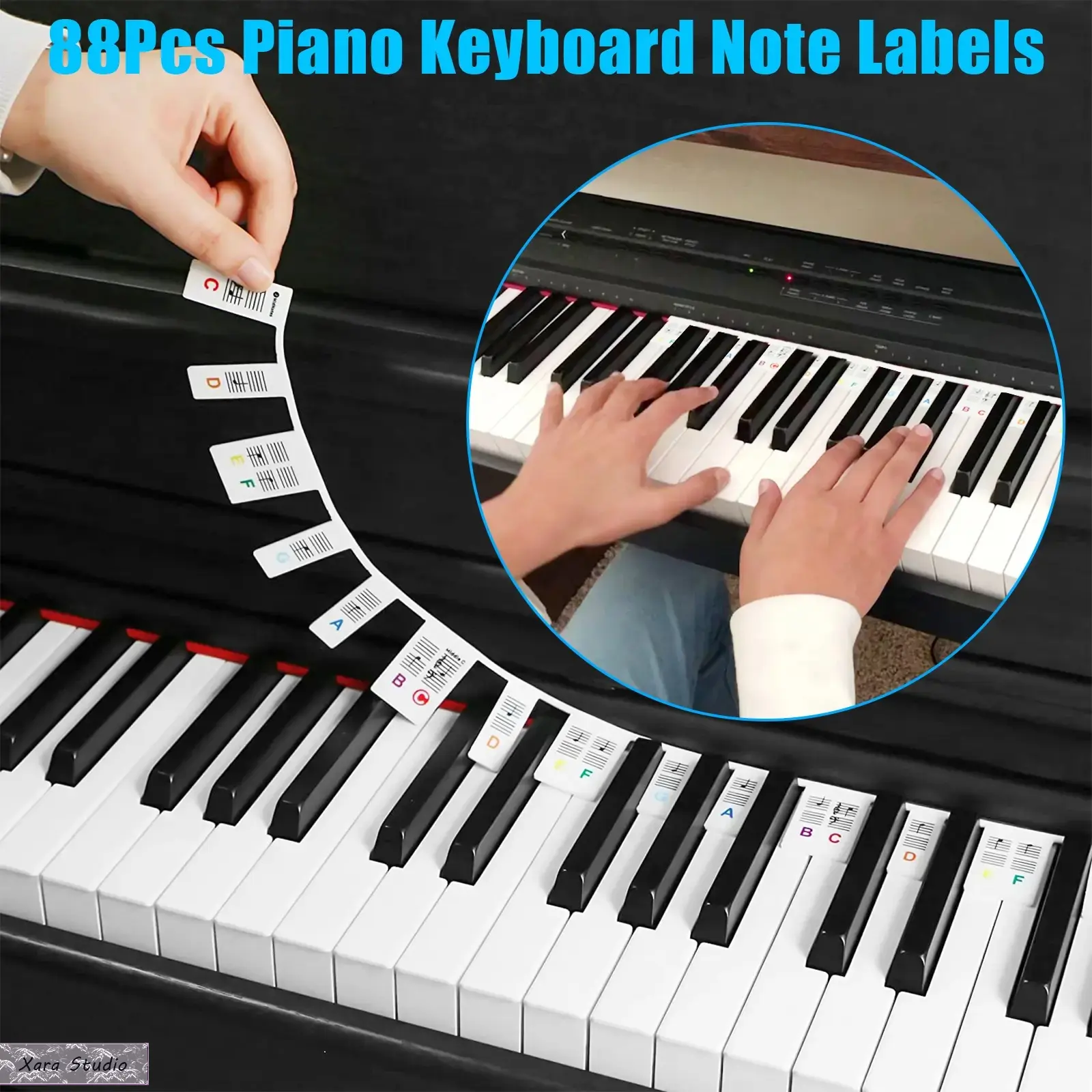 88-Key Piano Keyboard Note Labels, Removable Silicone Stickers for Beginner and Intermediate Pianists, Full-Size Keyboard Guide, Reusable Piano Notes for Practice, Learning, Music Education and Home Piano Lessons