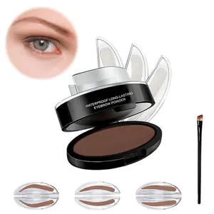 3 Pairs Eyebrow Stamp Kit with Brow Brush, One Second Quick Eyebrow Makeup Tool, Natural Long Lasting Eyebrow Stencils and Powder Set, Light Brown