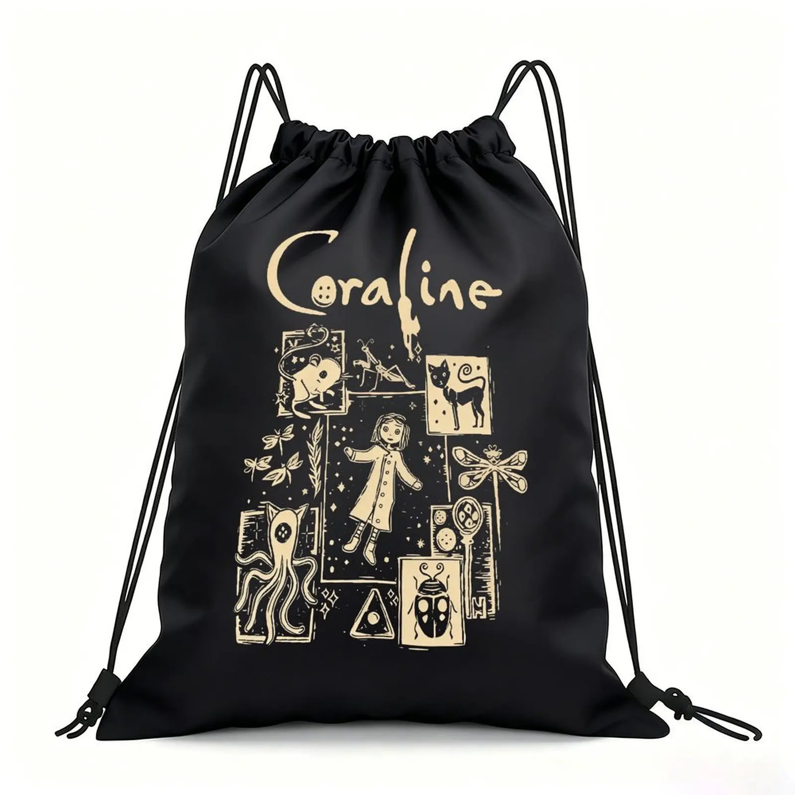 Portable Drawstring Sack Bag with Custom Graphic Print, Waterproof Polyester String Backpack for Gym Workout Swimming Hiking