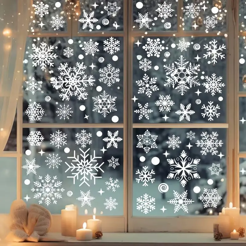 (137pcs) Christmas Window Clings Snowflakes, Static Holiday Decor, DIY Reusable Plastic, Glass Window Stickers, No Residue, Festive Atmosphere