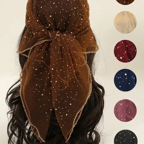 Women's Glitter Decor Elegant Scarf, Casual Trendy Scarf for Daily Wear, Fashion Headscarf for Hair, Versatile Boho Style Shawl, Ideal for Birthday Gift