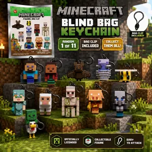 Minecraft Officially Licensed Blind Bag Keychain, 3D Foam Pixel Figure, Mystery Bag Clip, Teen Gamer Gift, School Supplies, Collectible