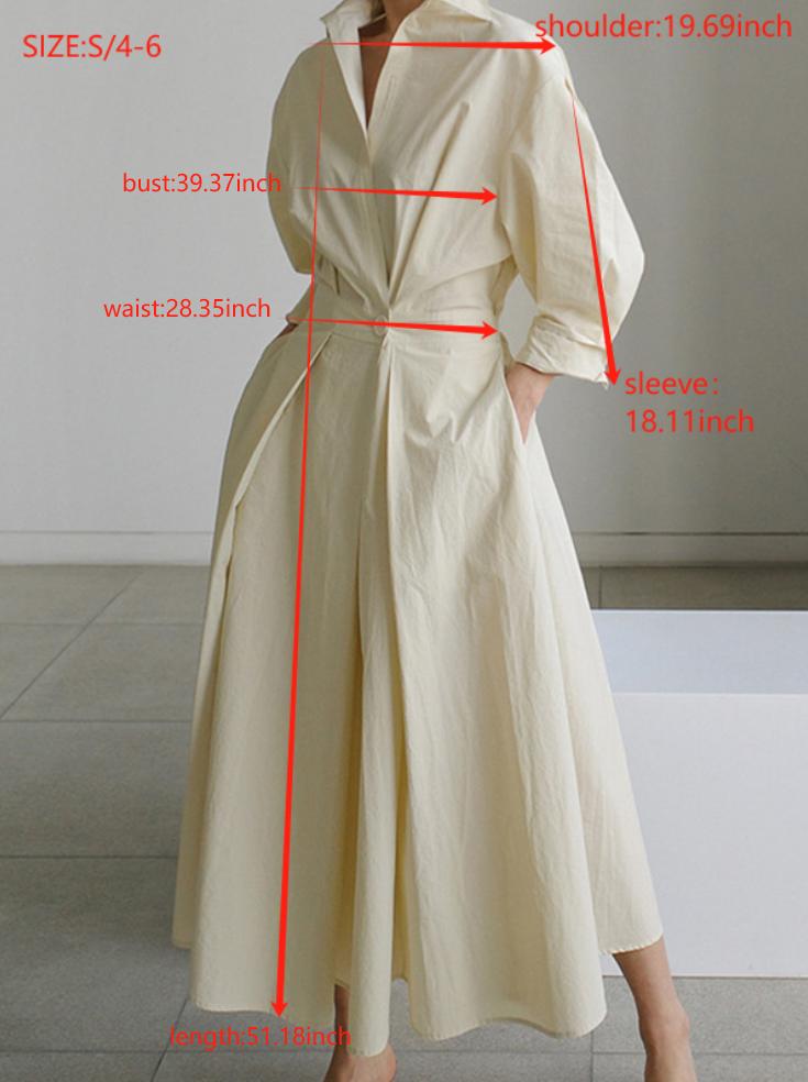 UOOZEE women's long-sleeved loose solid color lapel midi dress, waist design, comfortable and elegant, a must-have for commuting and formal occasions Midi Cloth, with pockets Modest Clothes SpringStatements