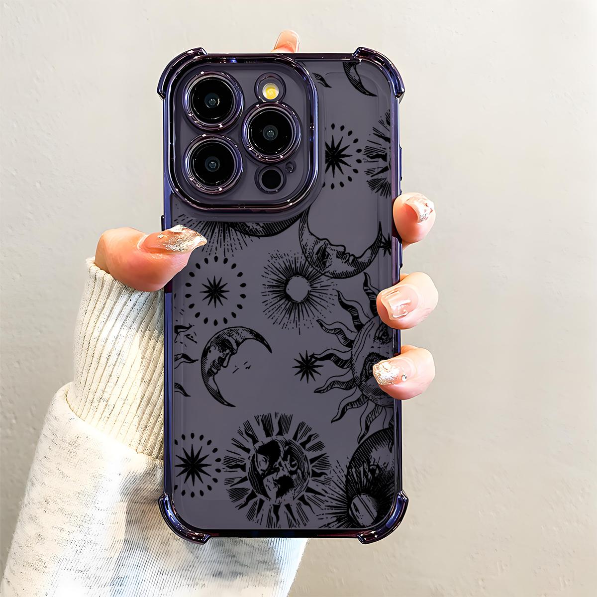 Celestial Whimsy Pattern Phone Case , Electroplated Cover with Airbag Shockproof Soft TPU Cover for iPhone X 11 12 13 14 15 16 17 Pro Max Plus Air