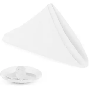 White Heavy Duty Cloth Napkins - 17 x 17 Inch Solid Washable Polyester Dinner Napkins - Set of 8 Napkins with Hemmed Edges - Great for Weddings, Parties, Banquets Dinner & More