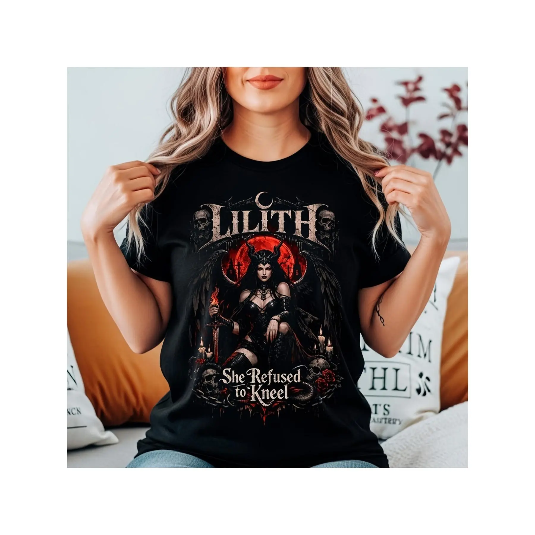 Lilith Shirt - Gothic Occult T-Shirt Suitable for Casual Attire & Iconic Song Lovers, Dark Feminine Witch, Unisex Oversized Tee with Lilith Print, Machine Washable Gift for &, Casual Attire for Song Icon Apparel
