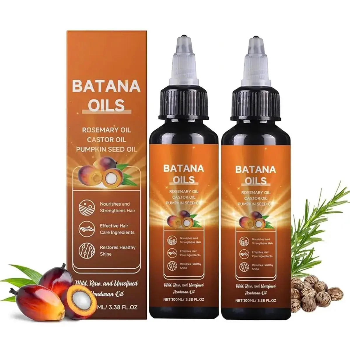 2PCS All-in-One Liquid Batana Oil (100ml) -100% Pure and Unrefined Honduran Oil with Rosemary, Castor, & Pumpkin Seed Oil - For Scalp and Hair Health