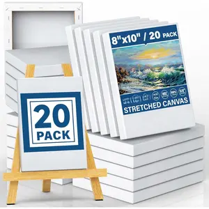 Blank Canvases - 8x10in Stretched Canvases, 20 Pack, 5/8 Inch Profile,   Artist Framed Canvas for Acrylics, Oils & Other Painting Media