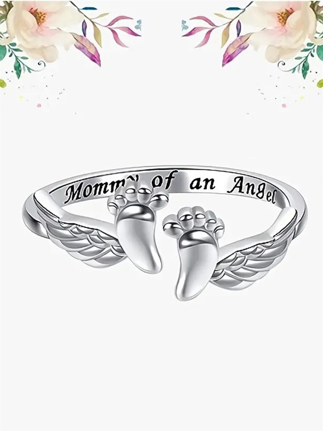 Mother's Day Gift Letter & Wing Design Cuff Ring, Commemorative Ring, Fashionable Jewelry for Women, Elegant All-match Fashion Accessories for Daily Wear