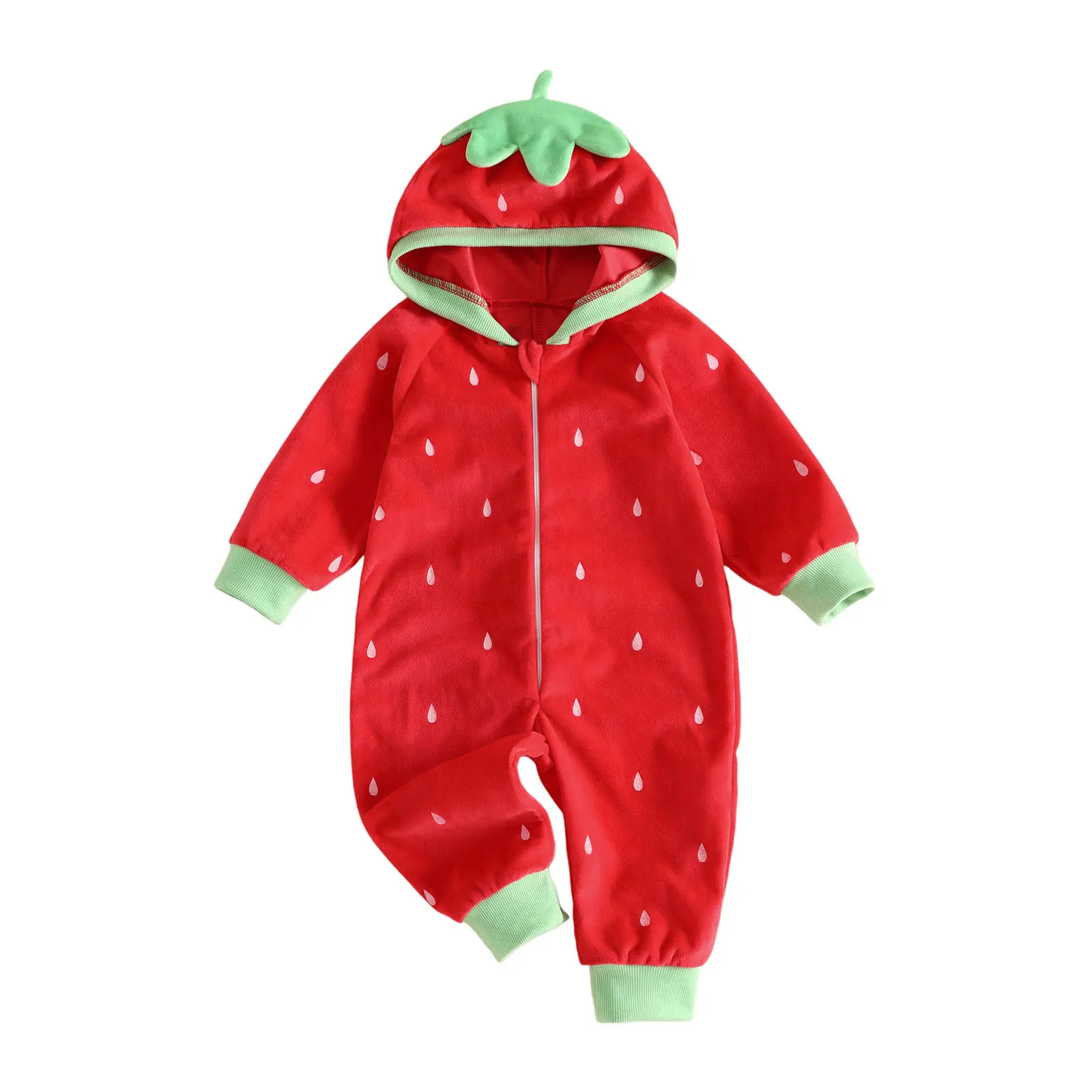 Canrulo Toddler Baby Strawberry Costume Halloween Strawberry Romper for Girl Long Sleeve Hooded Jumpsuit Halloween Costume