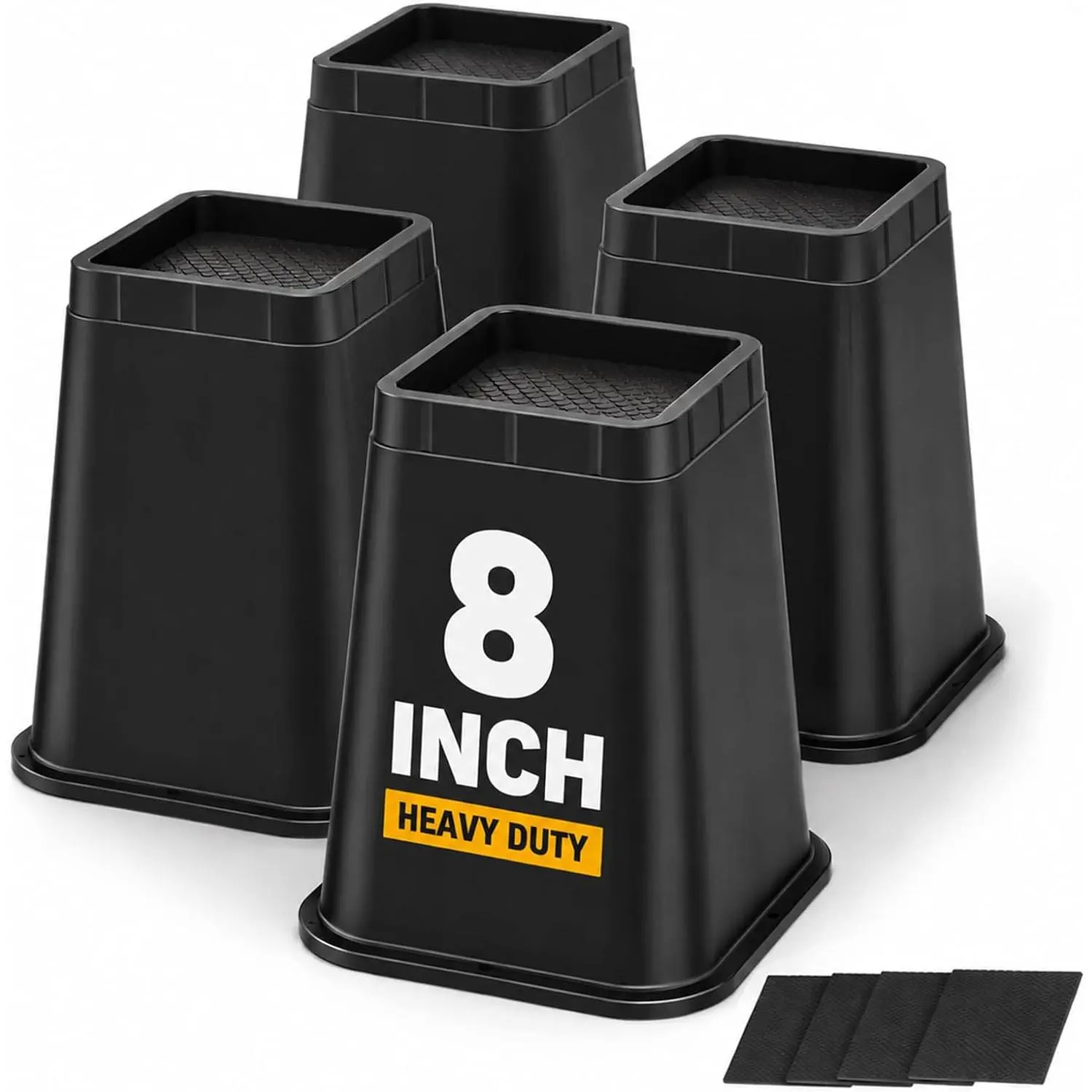 Bed Risers 8 Inch Duty Furniture Risers Table Leg Couch Risers Non-Slip Added Up to 6000 Lbs for Bed Desk Table Sofa Couch, Black, 4 Pack