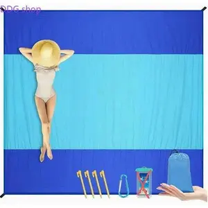 Blue Gradient Stripe Large Beach Picnic Blanket, Waterproof Foldable Outdoor Camping Mat, Sandproof Portable Ground Mat for Beach Party, Picnic & Travel Camping