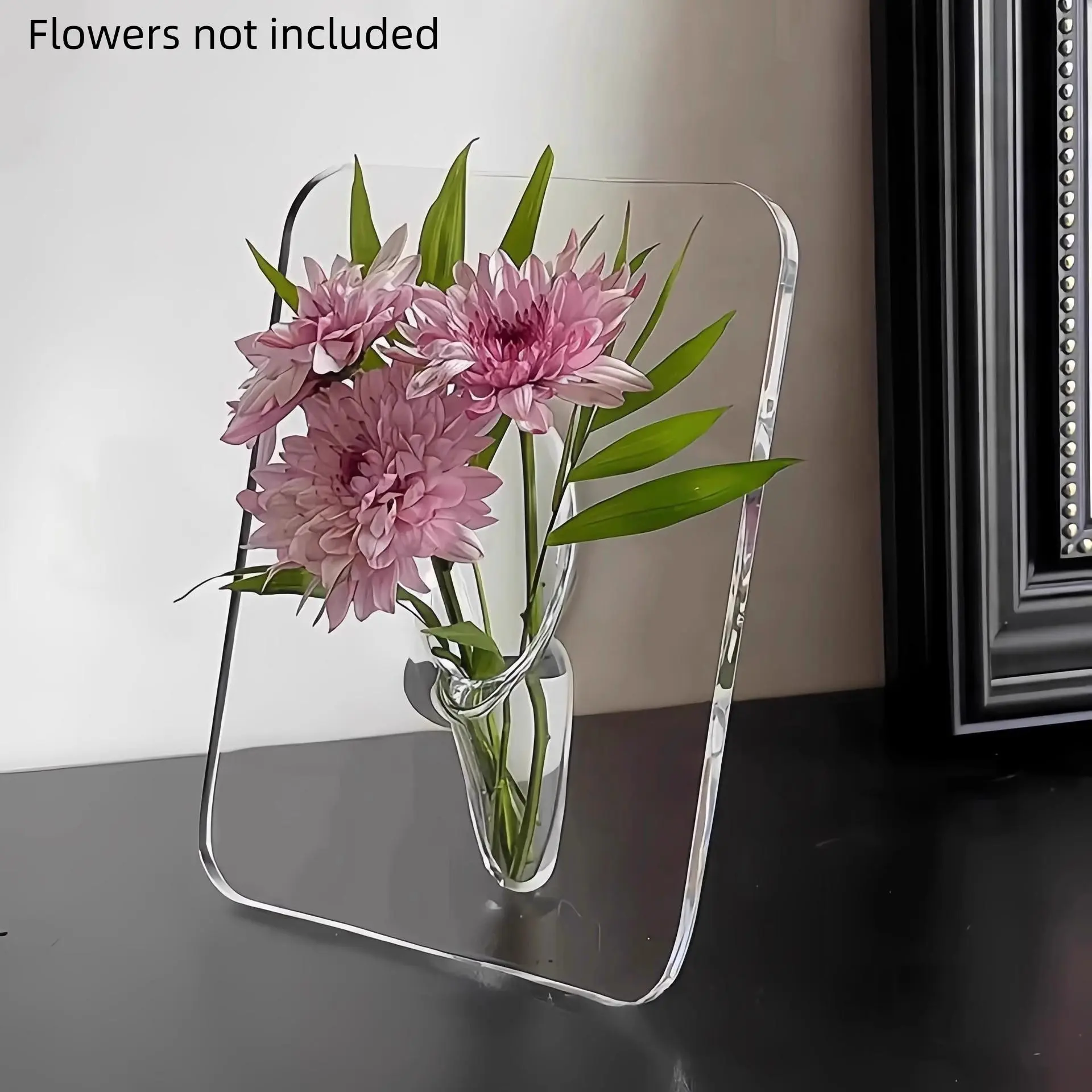 Transparent Acrylic Square Vase, Minimalist Home Floral Decor, Leak-Proof Desktop Flower Holder, Modern Luxury Hydroponic Vase, Clear