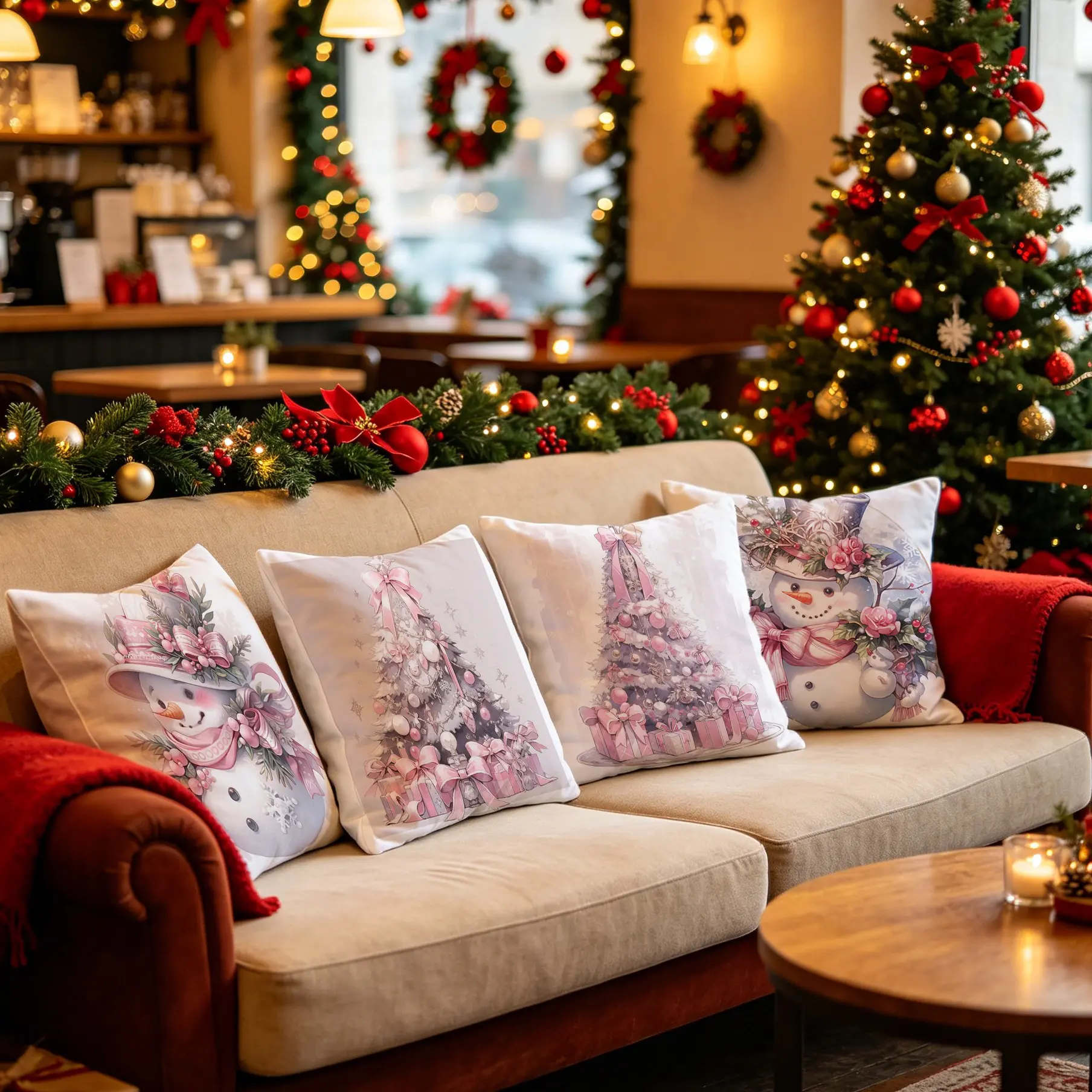 Cute Christmas Snowman Pillow Cover, Style Girl Heart Festival Sofa Cushion Case, Home Decoration Without Insert