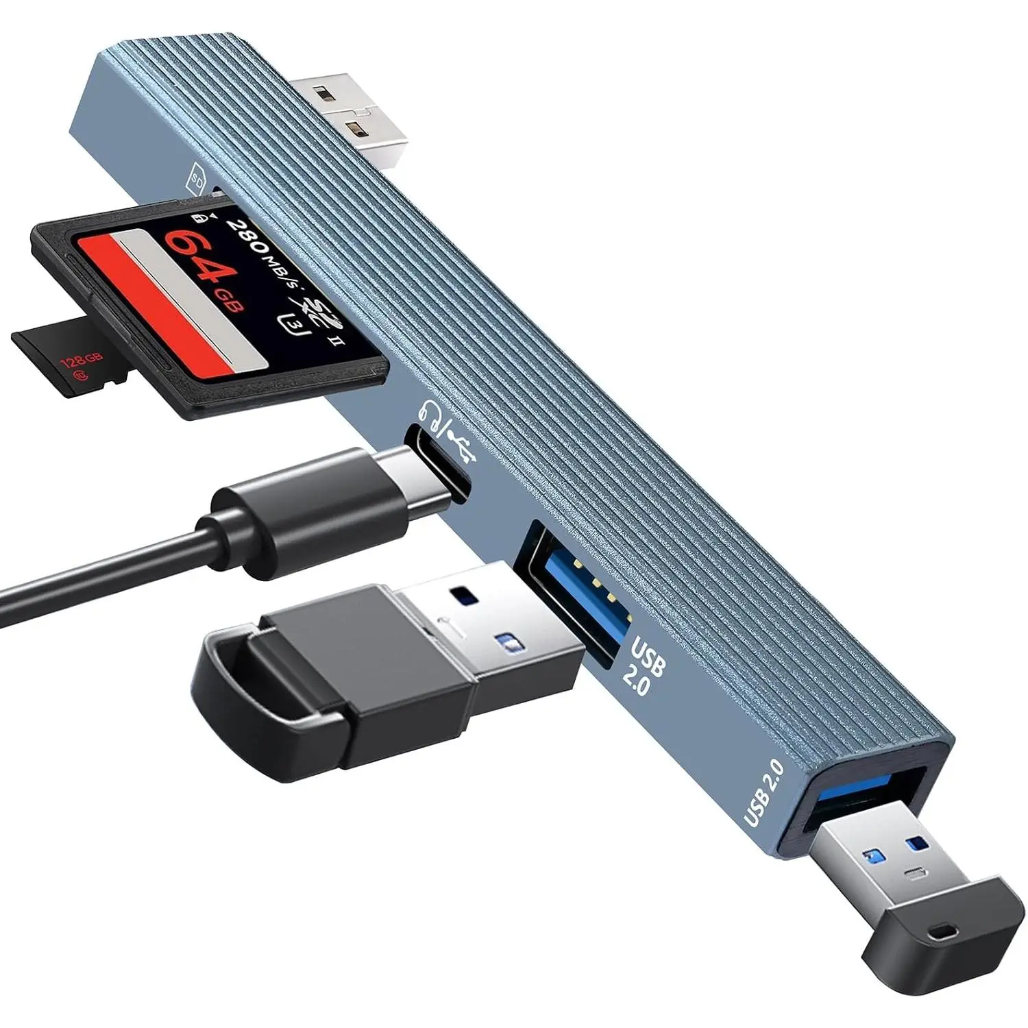 USB SD Card Reader,  SD Card Adapter Memory Card Reader with SD & MicroSD  Slots Compatible with Laptop, , Win, Linux, PC, Camera