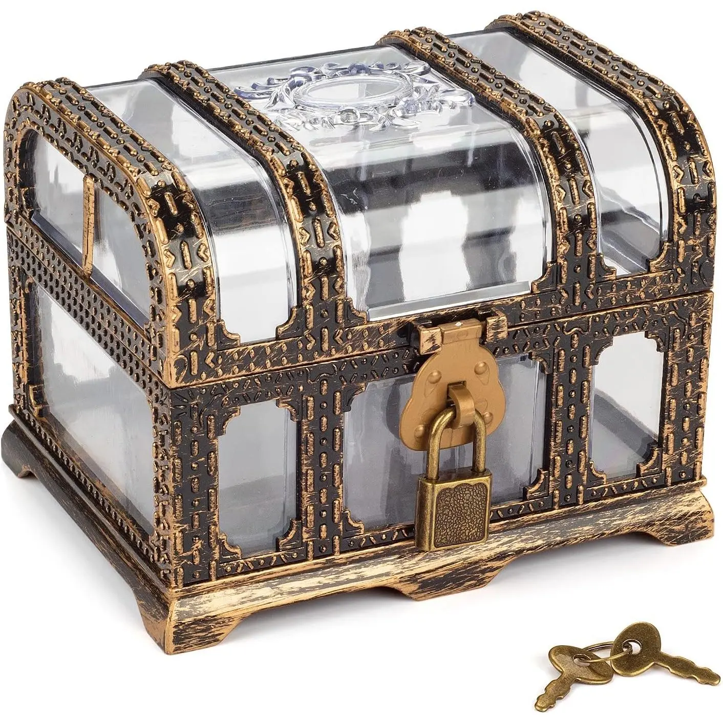 Plastic Transparent Antique Pirate Treasure Box with Lock and Key, Treasure  Box Prizes for , Pirate Party Decor